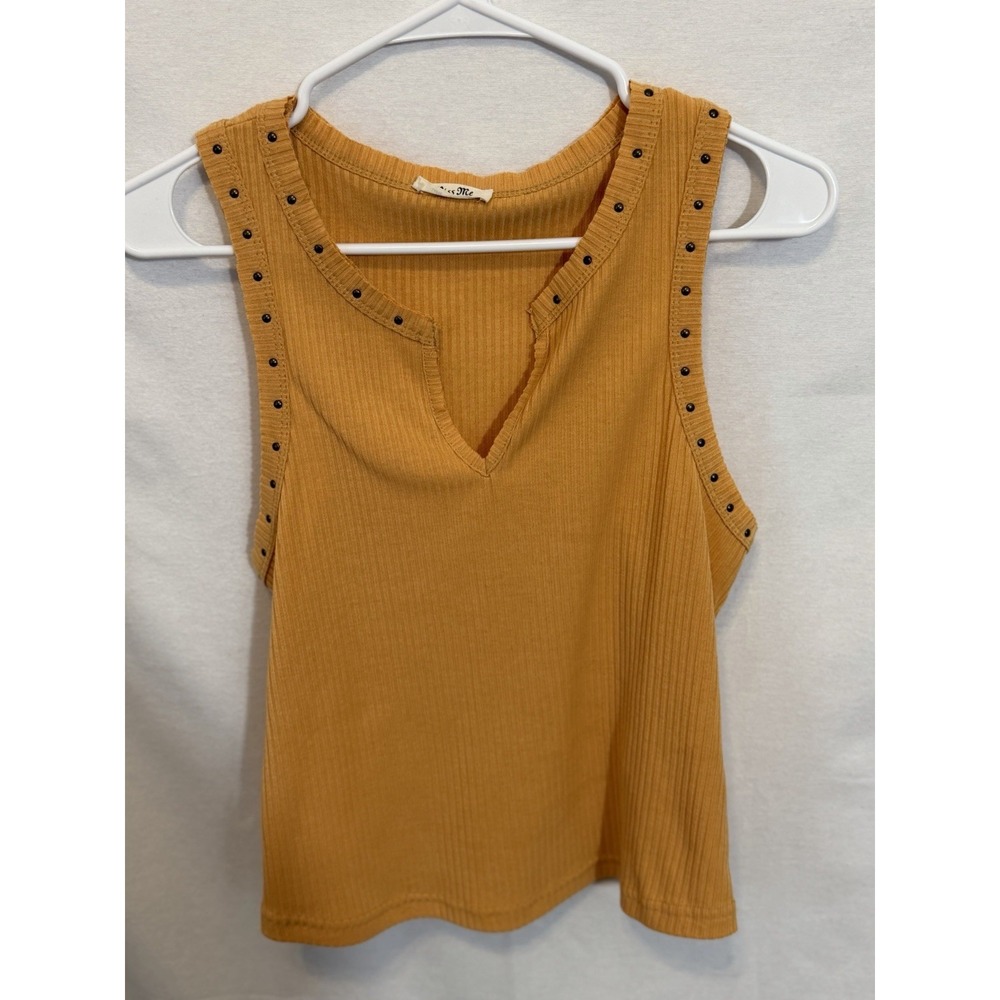 Miss Me Studded Accent Ribbed Split V-neck Tank Western Cowgirl Bohemian Y2K